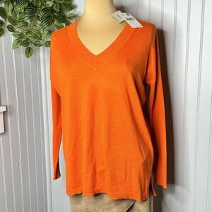 NWT Sz S MNG Orange Long Sleeve V-Neck Casual Pullover Womens Sweater Mango